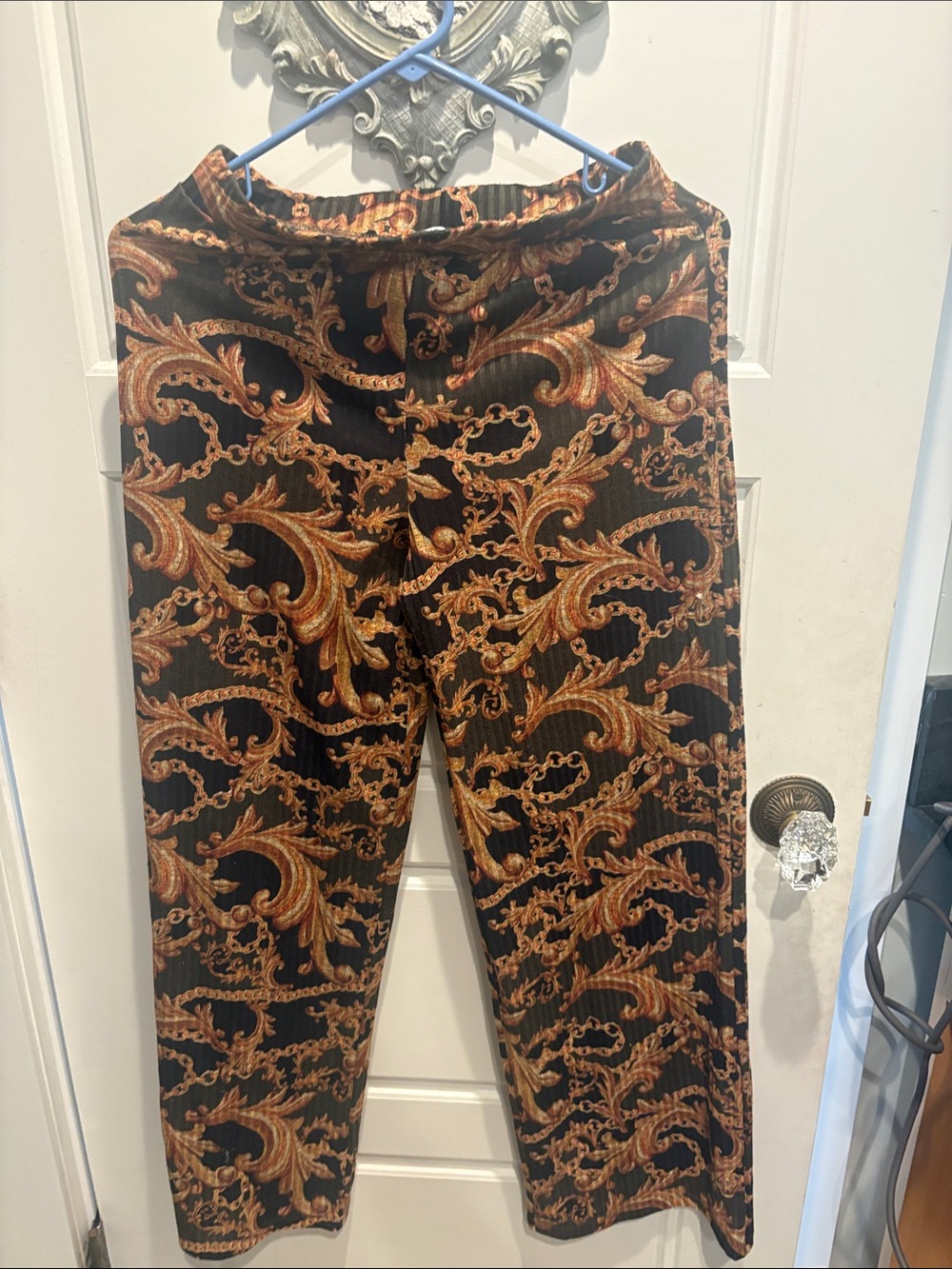 Zara Black & Gold Baroque Print Wide-Leg Pants